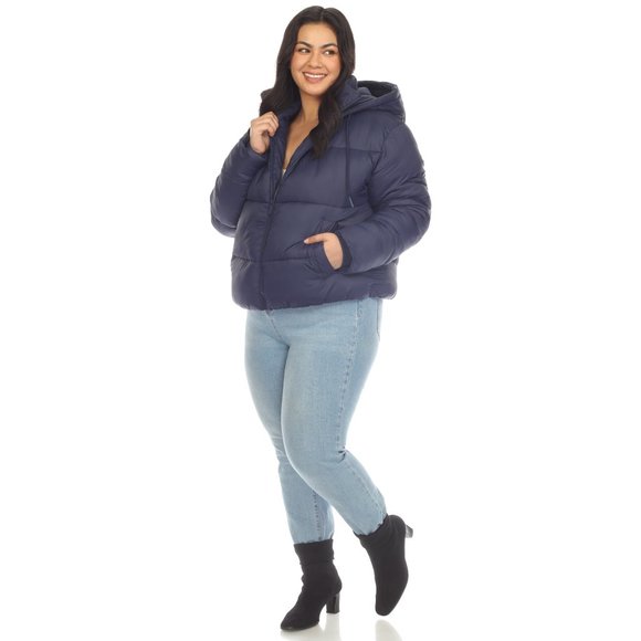 Plus Size Full Front Zip Hooded Bomber Puffer Coat - Picture 4 of 7